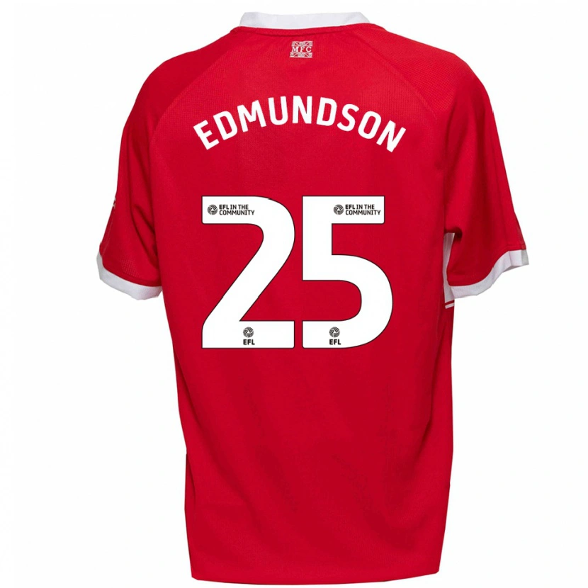 Danxen Mænd George Edmundson #25 Rød Hvid Hjemmebane Spillertrøjer 2025/26 Trøje T-Shirt
