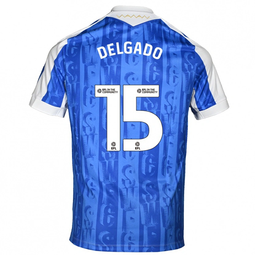 Danxen Mænd Juan Delgado #15 Blå Hvid Hjemmebane Spillertrøjer 2025/26 Trøje T-Shirt
