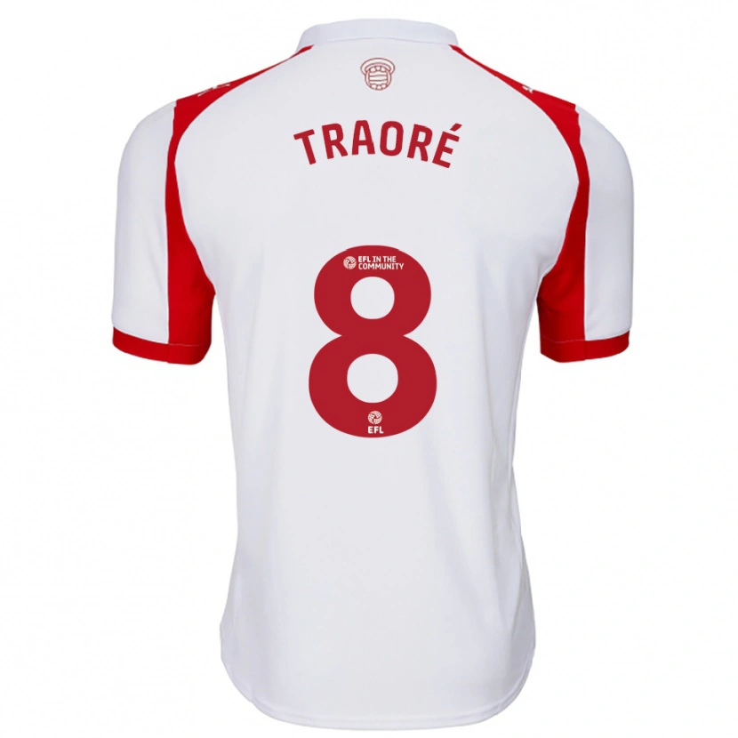 Danxen Mænd Daouda Traoré #8 Hvid Rød Hjemmebane Spillertrøjer 2025/26 Trøje T-Shirt