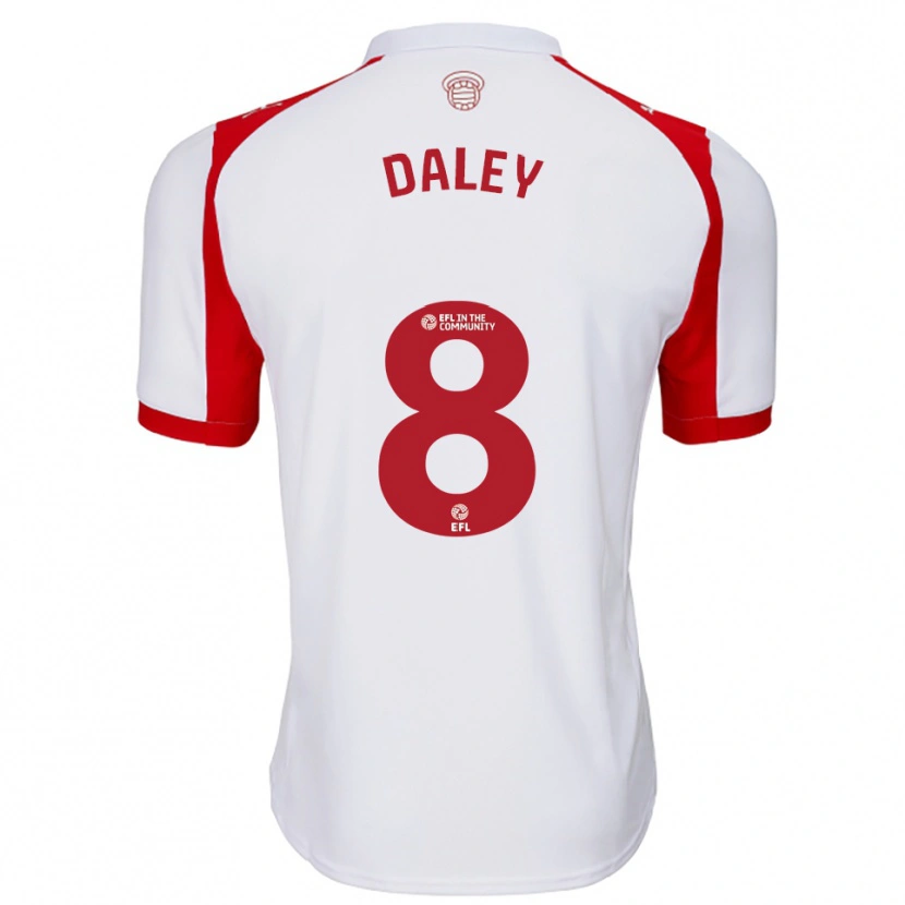 Danxen Mænd Aston Daley #8 Hvid Rød Hjemmebane Spillertrøjer 2025/26 Trøje T-Shirt
