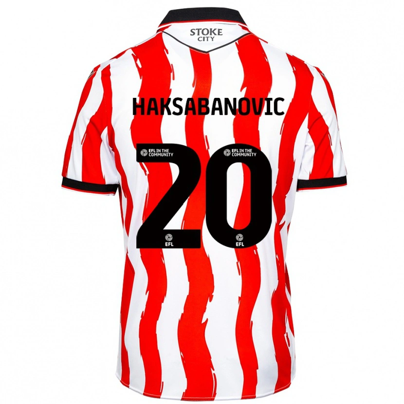 Danxen Mænd Sead Hakšabanović #20 Hvid Rød Hjemmebane Spillertrøjer 2025/26 Trøje T-Shirt
