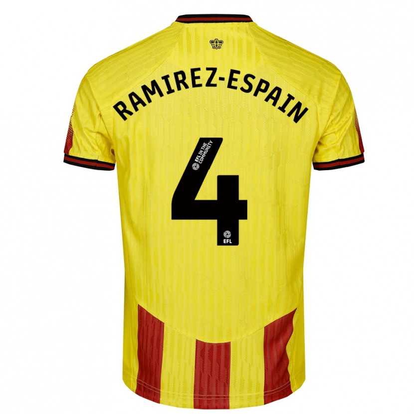 Danxen Mænd Leo Ramirez-Espain #4 Gul Rød Hjemmebane Spillertrøjer 2025/26 Trøje T-Shirt