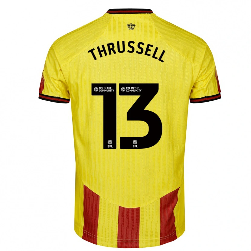 Danxen Mænd Sebastian Thrussell #13 Gul Rød Hjemmebane Spillertrøjer 2025/26 Trøje T-Shirt