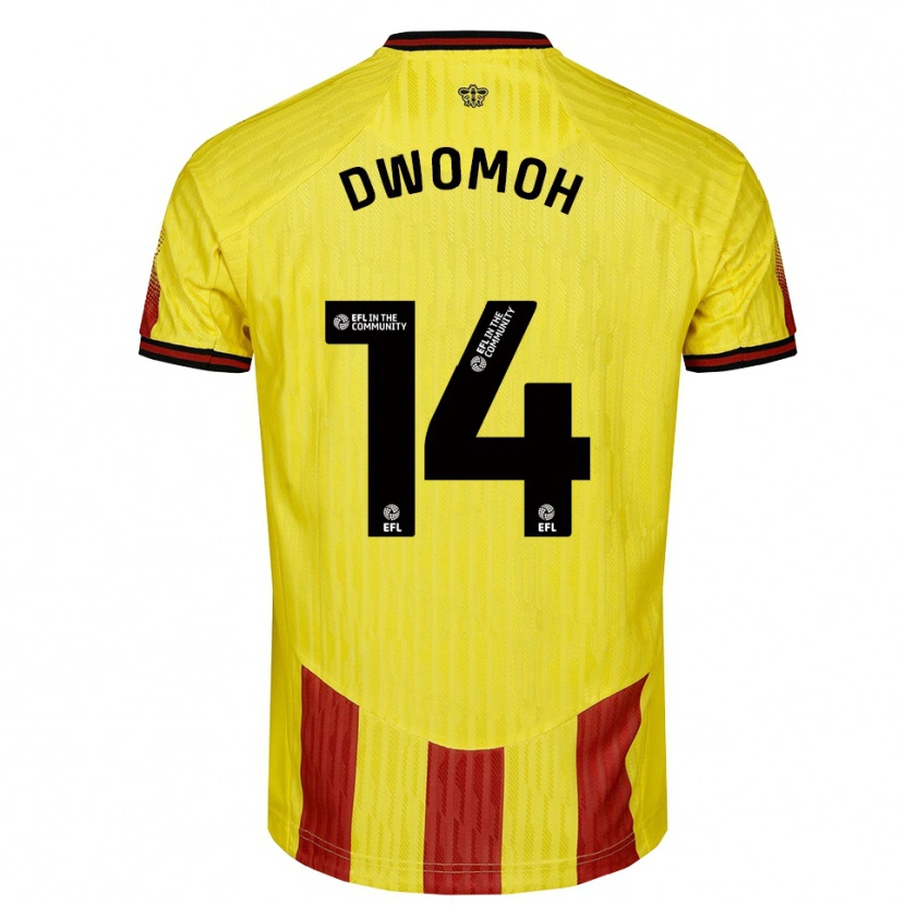 Danxen Mænd Pierre Dwomoh #14 Gul Rød Hjemmebane Spillertrøjer 2025/26 Trøje T-Shirt