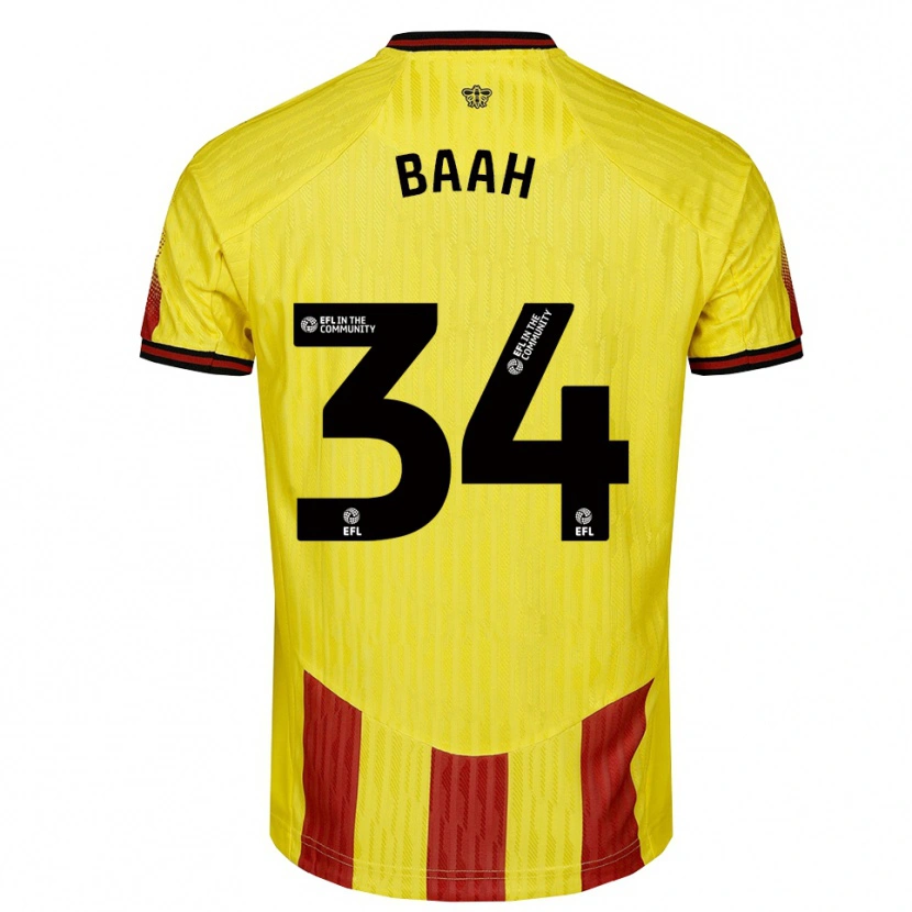 Danxen Mænd Kwadwo Baah #34 Gul Rød Hjemmebane Spillertrøjer 2025/26 Trøje T-Shirt