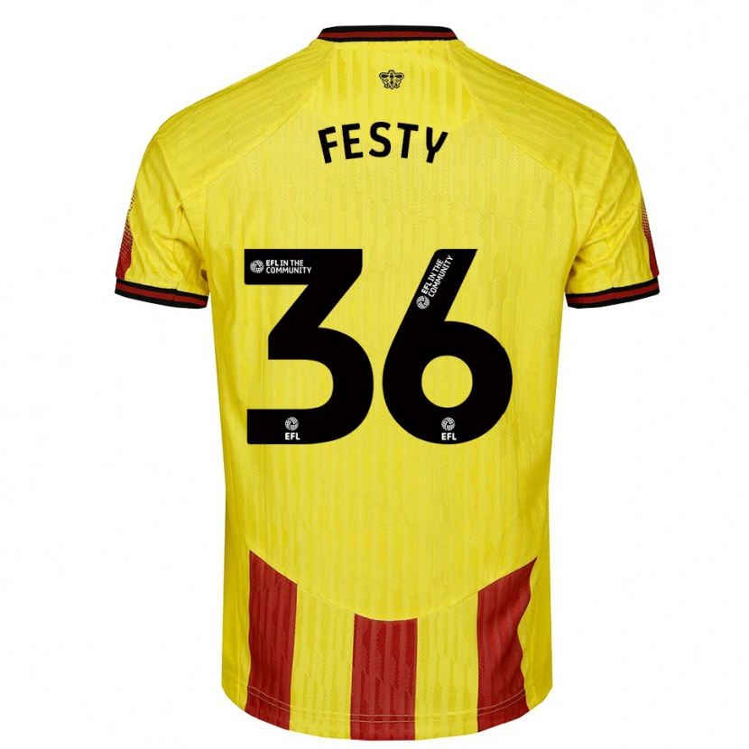 Danxen Mænd Festy Ebosele #36 Gul Rød Hjemmebane Spillertrøjer 2025/26 Trøje T-Shirt