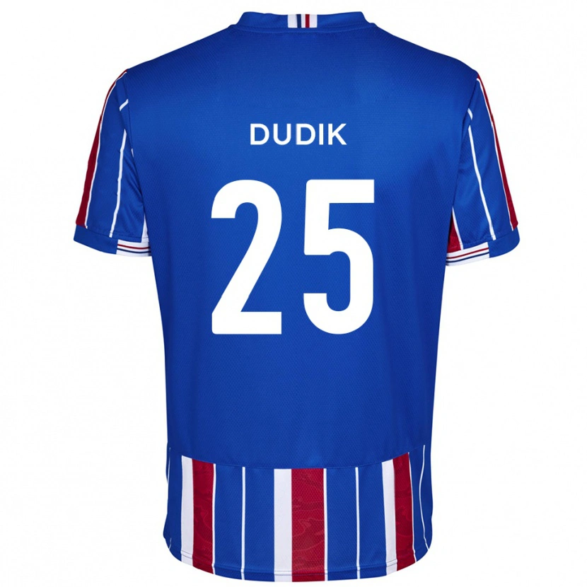 Danxen Mænd Anton Dudik #25 Blå Rød Hvid Hjemmebane Spillertrøjer 2025/26 Trøje T-Shirt