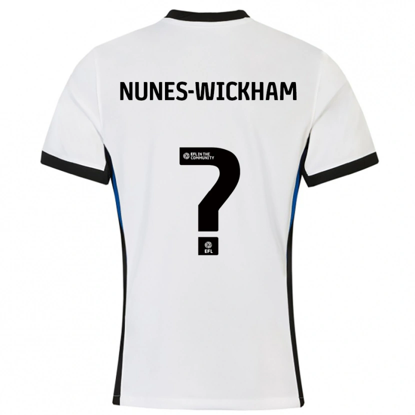 Danxen Mænd Jayden Nunes-Wickham #0 Hvid Blå Udebane Spillertrøjer 2025/26 Trøje T-Shirt