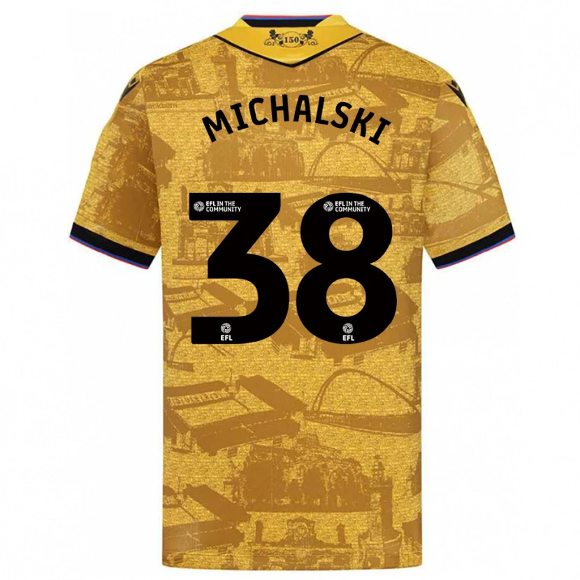 Danxen Mænd Nicholas Michalski #38 Guld Sort Udebane Spillertrøjer 2025/26 Trøje T-Shirt