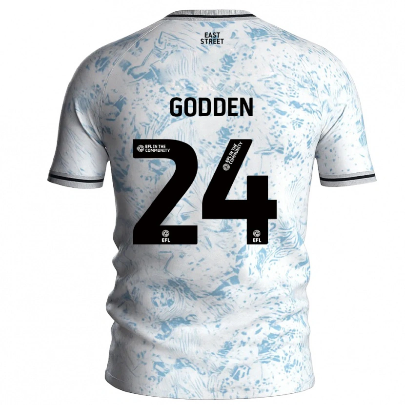 Danxen Mænd Matty Godden #24 Hvid Himmelblå Udebane Spillertrøjer 2025/26 Trøje T-Shirt
