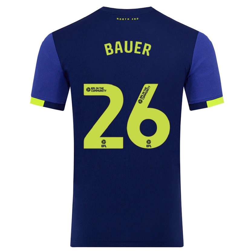 Danxen Mænd Patrick Bauer #26 Marine Gul Udebane Spillertrøjer 2025/26 Trøje T-Shirt