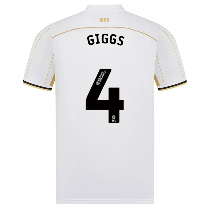 Danxen Mænd Zach Giggs #4 Hvid Guld Udebane Spillertrøjer 2025/26 Trøje T-Shirt