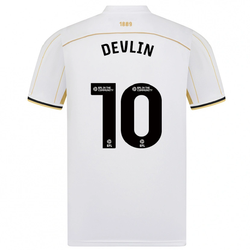 Danxen Mænd Charlie Devlin #10 Hvid Guld Udebane Spillertrøjer 2025/26 Trøje T-Shirt