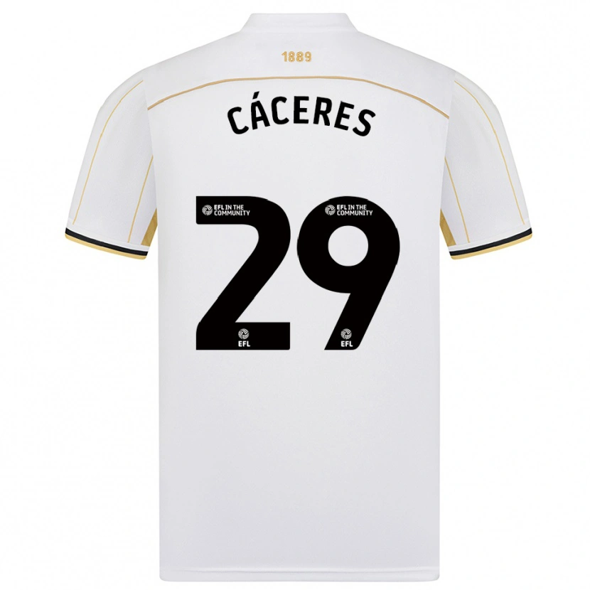 Danxen Mænd Jefferson Cáceres #29 Hvid Guld Udebane Spillertrøjer 2025/26 Trøje T-Shirt