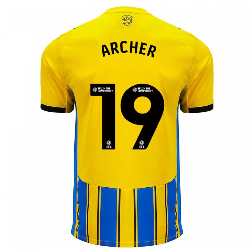 Danxen Mænd Cameron Archer #19 Blå Gul Udebane Spillertrøjer 2025/26 Trøje T-Shirt