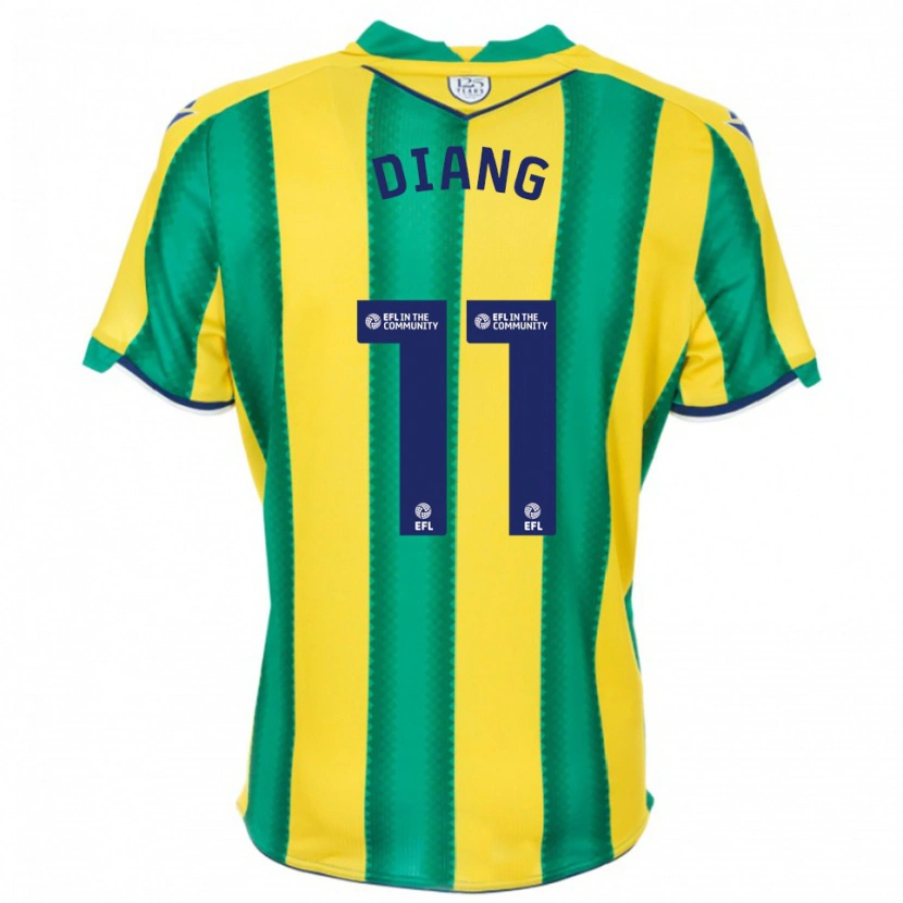 Danxen Mænd Grady Diangana #11 Gul Grøn Udebane Spillertrøjer 2025/26 Trøje T-Shirt