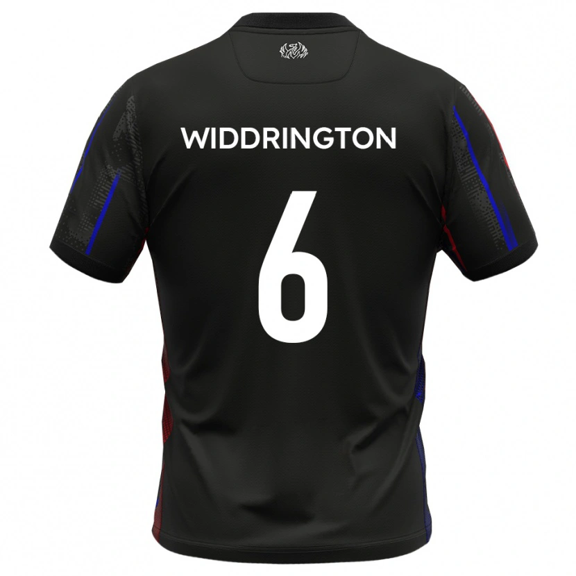 Danxen Mænd Theo Widdrington #6 Sort Rød Udebane Spillertrøjer 2025/26 Trøje T-Shirt