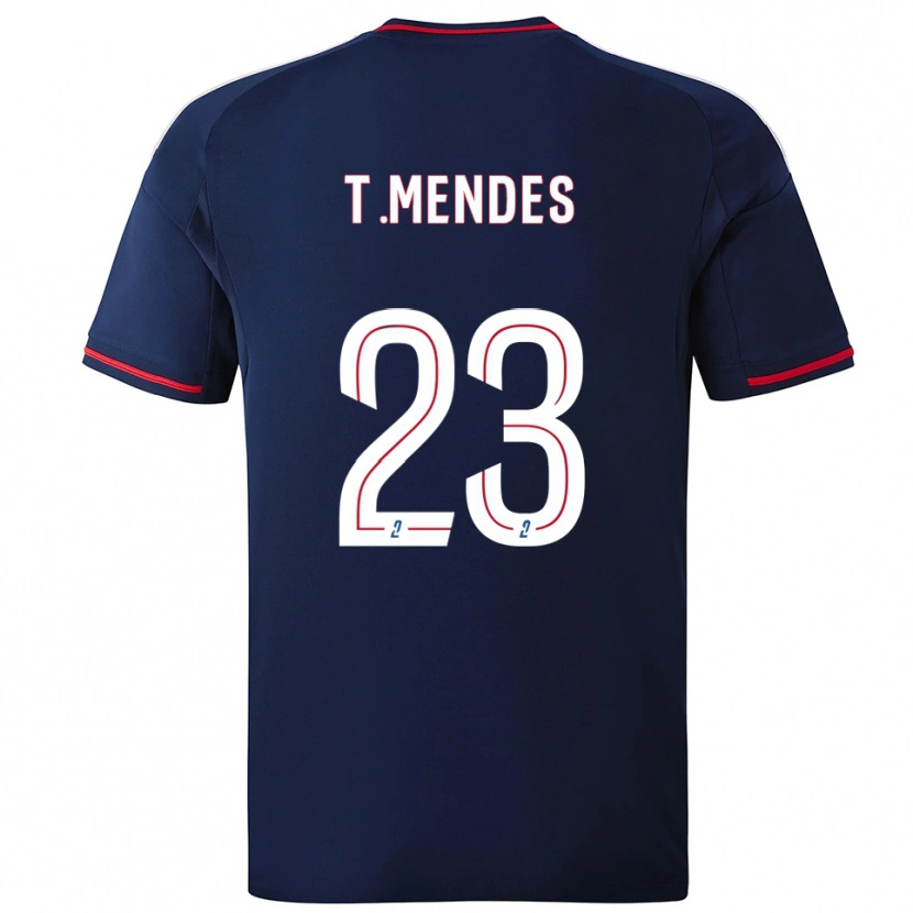 Danxen Mænd Thiago Mendes #23 Marine Rød Udebane Spillertrøjer 2025/26 Trøje T-Shirt