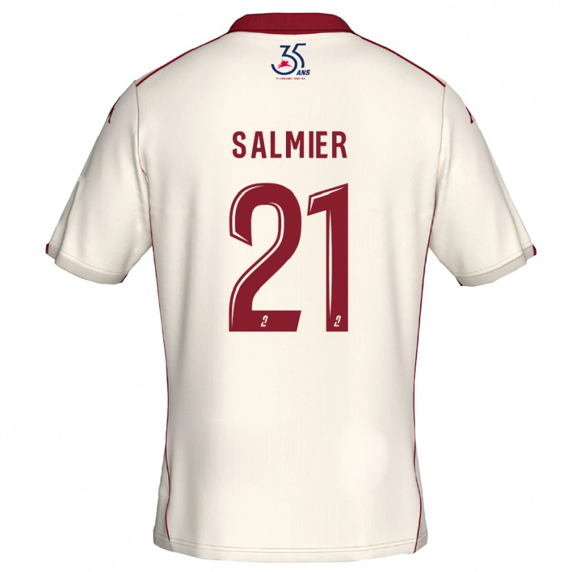 Danxen Mænd Yoann Salmier #21 Hvid Burgundy Udebane Spillertrøjer 2025/26 Trøje T-Shirt