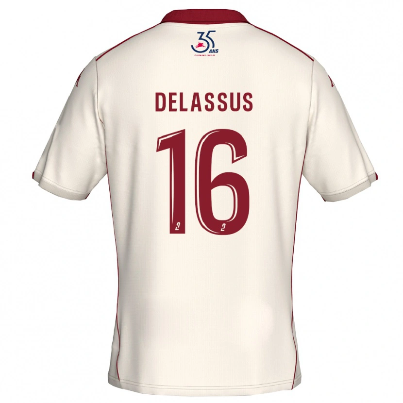 Danxen Mænd Gabin Delassus #16 Hvid Burgundy Udebane Spillertrøjer 2025/26 Trøje T-Shirt