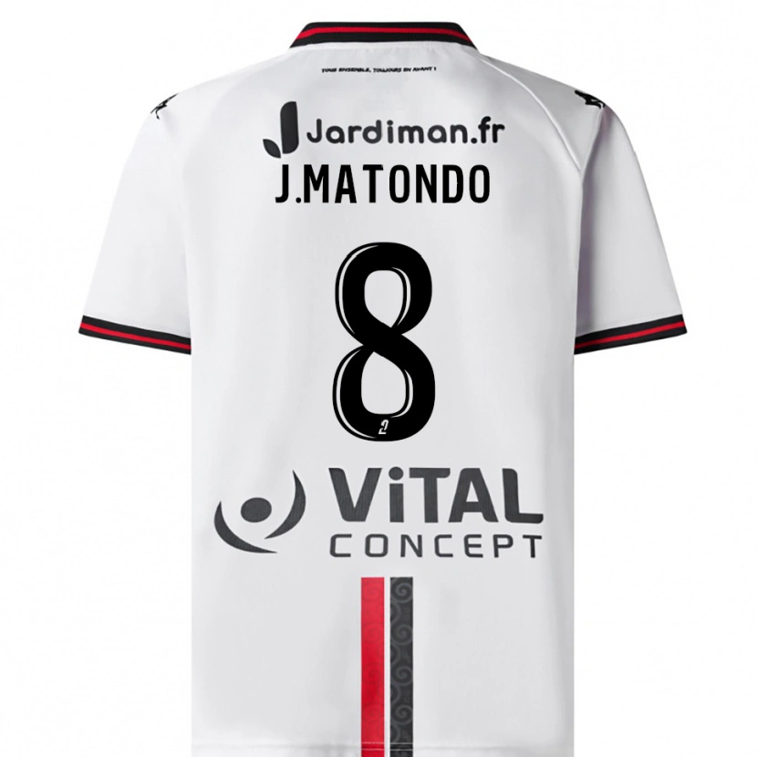 Danxen Mænd Joël Matondo #8 Hvid Rød Udebane Spillertrøjer 2025/26 Trøje T-Shirt