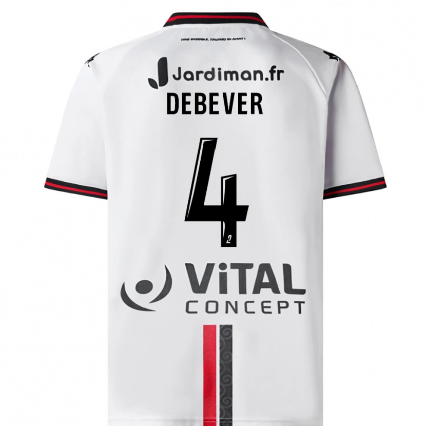 Danxen Mænd Julie Debever #4 Hvid Rød Udebane Spillertrøjer 2025/26 Trøje T-Shirt