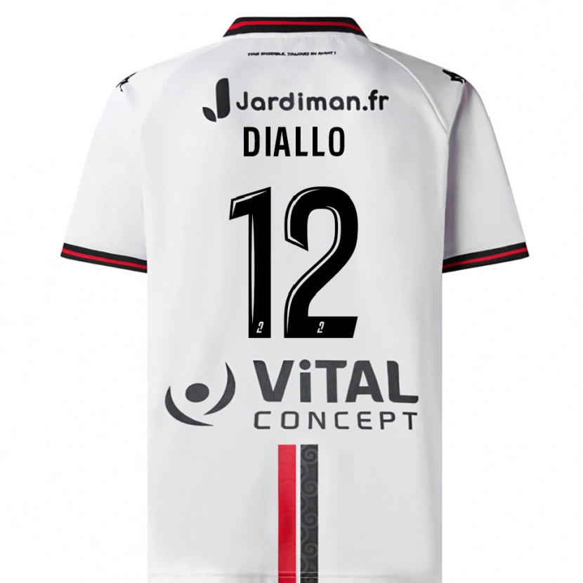 Danxen Mænd Youssouf Diallo #12 Hvid Rød Udebane Spillertrøjer 2025/26 Trøje T-Shirt