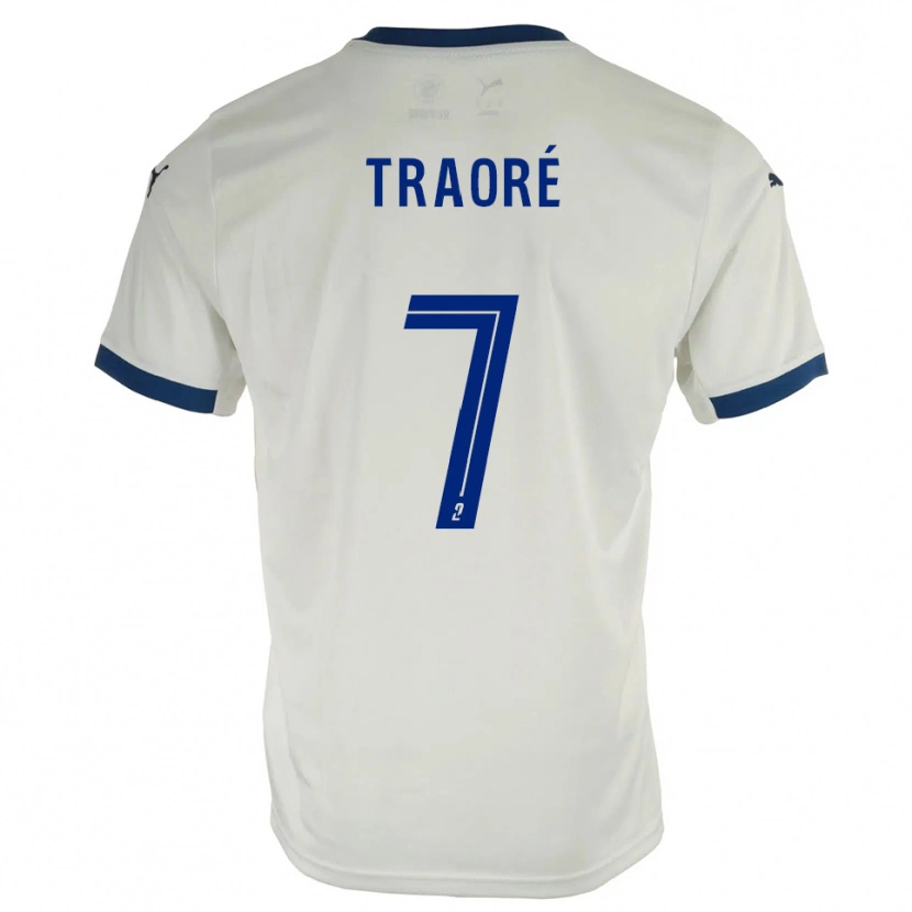 Danxen Mænd Ibrahim Traoré #7 Hvid Blå Udebane Spillertrøjer 2025/26 Trøje T-Shirt