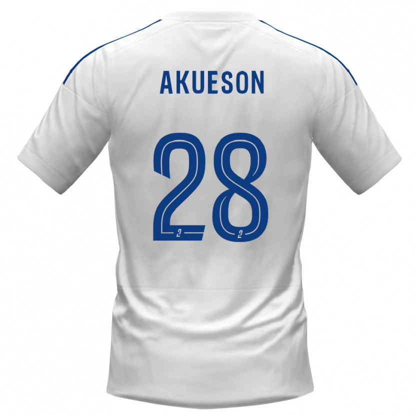 Danxen Mænd Gustave Akueson #28 Hvid Blå Udebane Spillertrøjer 2025/26 Trøje T-Shirt