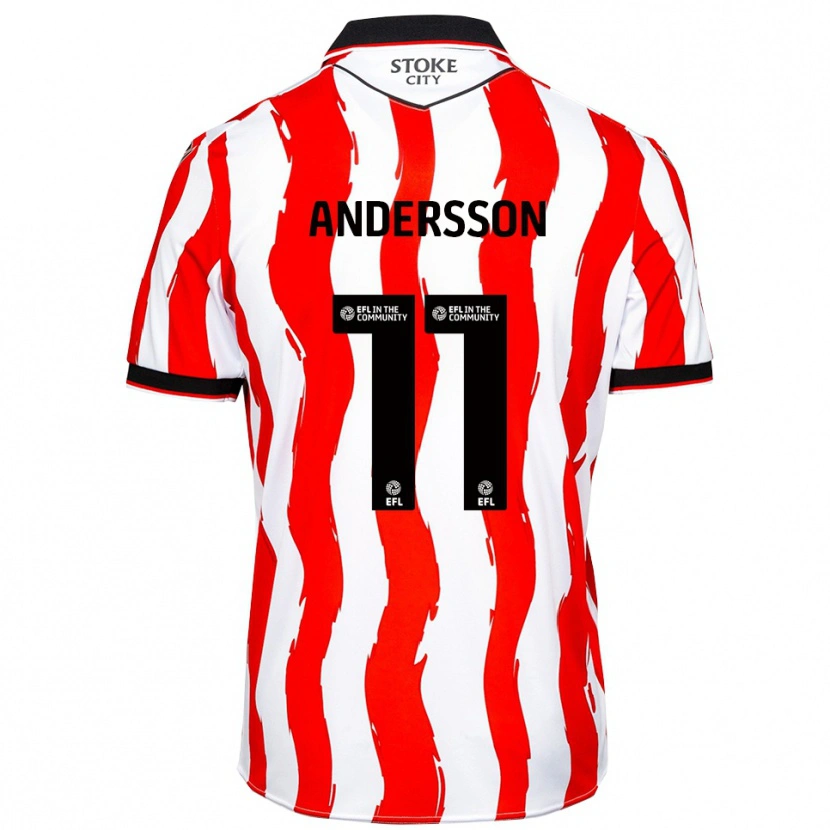 Danxen Kvinder Edwin Andersson #11 Hvid Rød Hjemmebane Spillertrøjer 2025/26 Trøje T-Shirt
