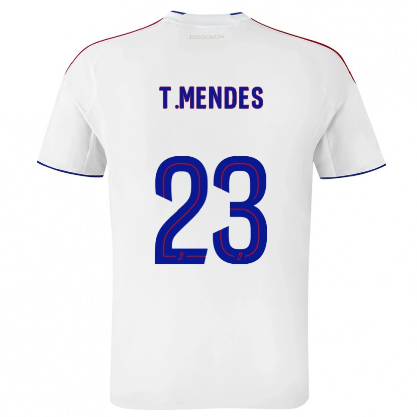 Danxen Kvinder Thiago Mendes #23 Hvid Rød Hjemmebane Spillertrøjer 2025/26 Trøje T-Shirt