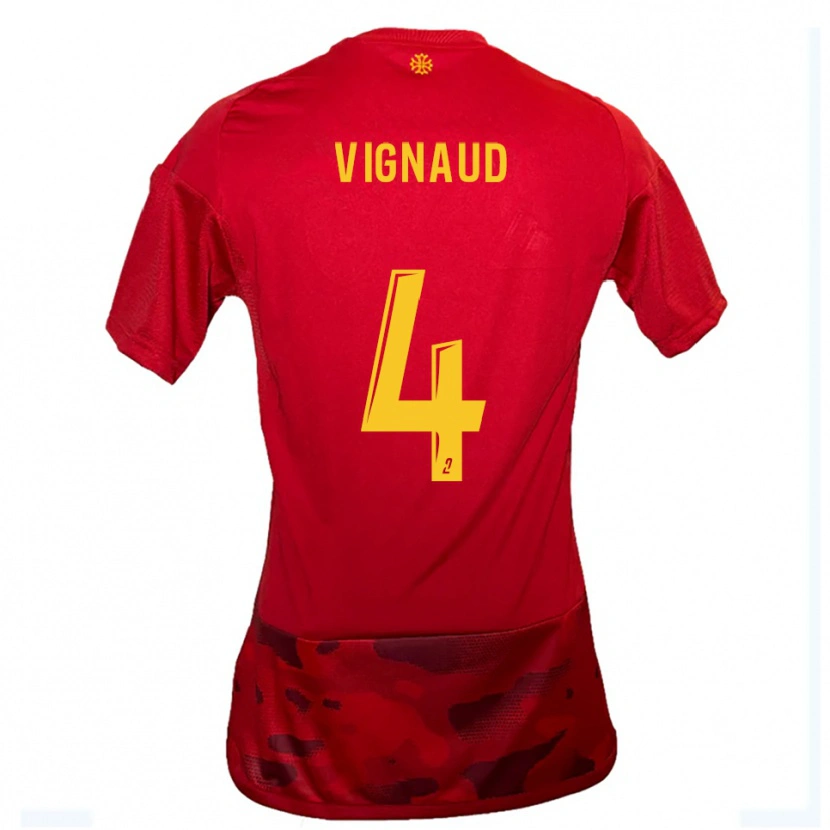 Danxen Kvinder Emile Vignaud #4 Rød Gul Hjemmebane Spillertrøjer 2025/26 Trøje T-Shirt