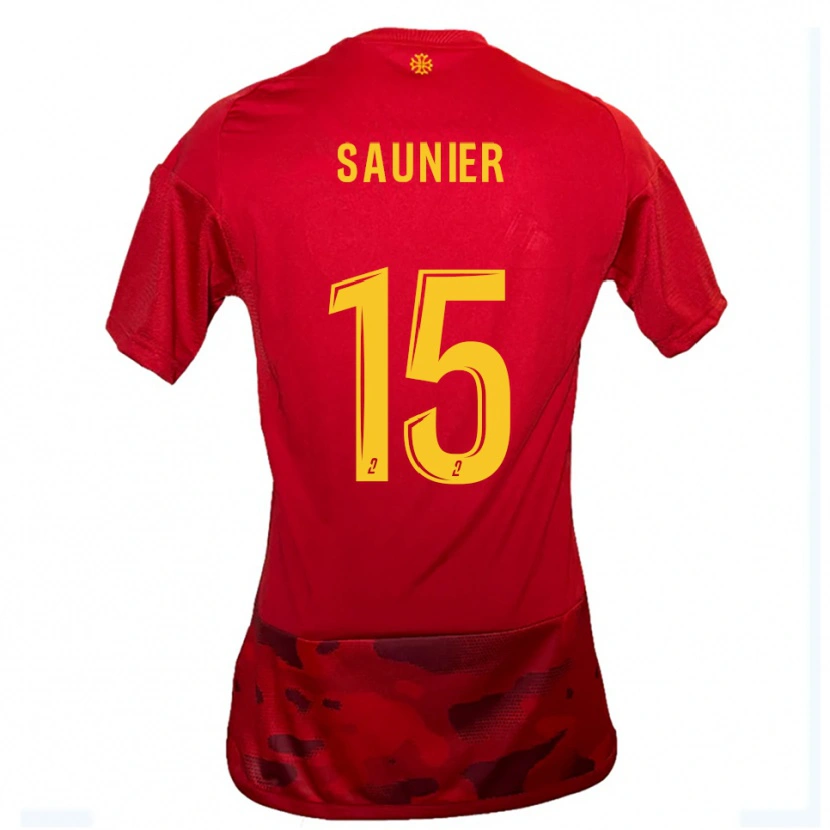 Danxen Kvinder Océane Saunier #15 Rød Gul Hjemmebane Spillertrøjer 2025/26 Trøje T-Shirt