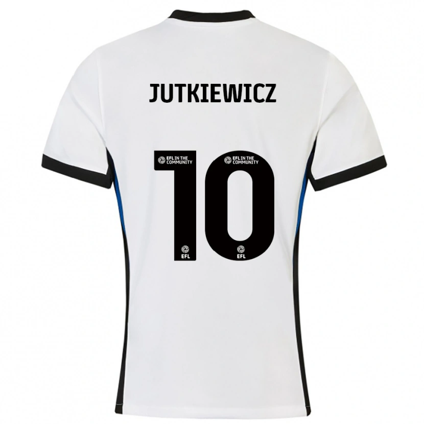 Danxen Kvinder Lukas Jutkiewicz #10 Hvid Blå Udebane Spillertrøjer 2025/26 Trøje T-Shirt