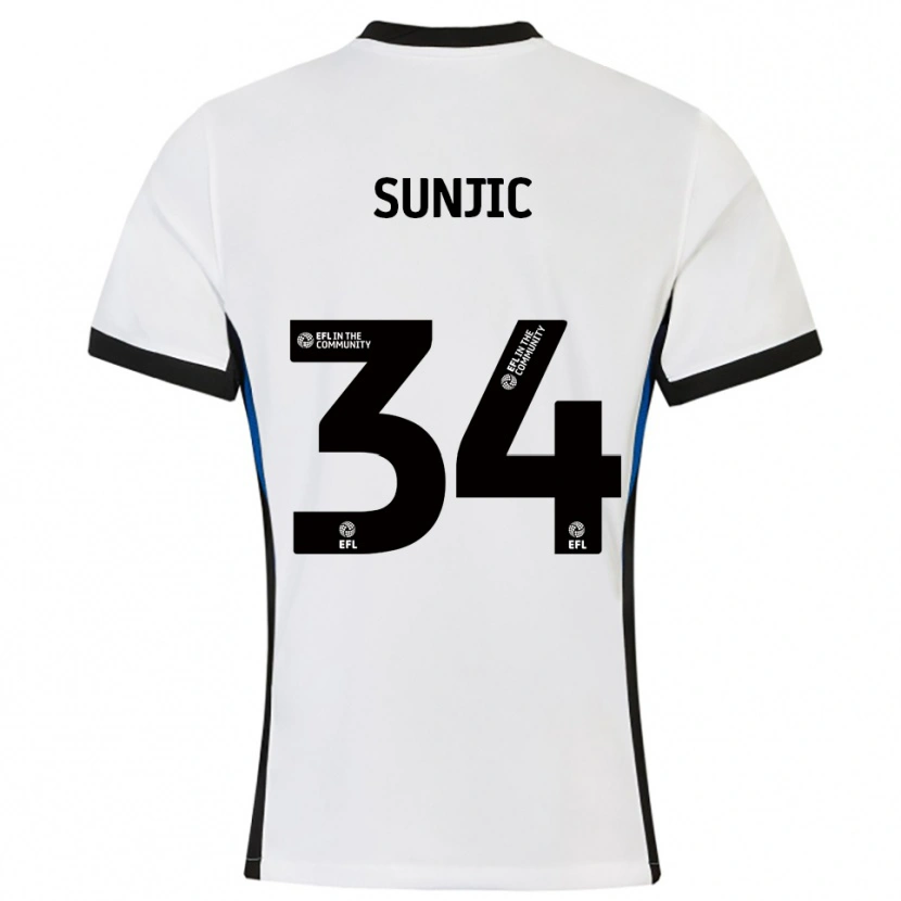 Danxen Kvinder Ivan Sunjic #34 Hvid Blå Udebane Spillertrøjer 2025/26 Trøje T-Shirt
