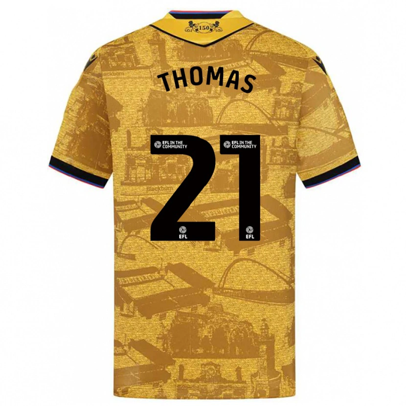 Danxen Kvinder Lauren Thomas #21 Guld Sort Udebane Spillertrøjer 2025/26 Trøje T-Shirt