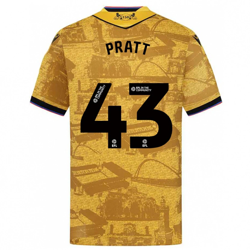 Danxen Kvinder George Pratt #43 Guld Sort Udebane Spillertrøjer 2025/26 Trøje T-Shirt
