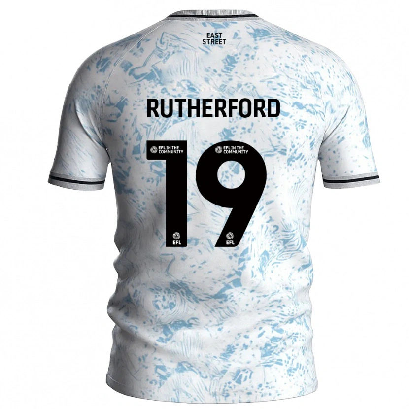 Danxen Kvinder Ella Rutherford #19 Hvid Himmelblå Udebane Spillertrøjer 2025/26 Trøje T-Shirt