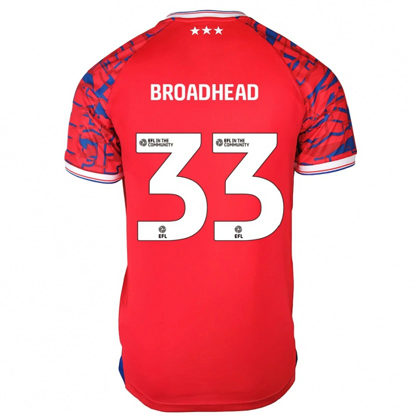 Danxen Kvinder Nathan Broadhead #33 Rød Blå Udebane Spillertrøjer 2025/26 Trøje T-Shirt
