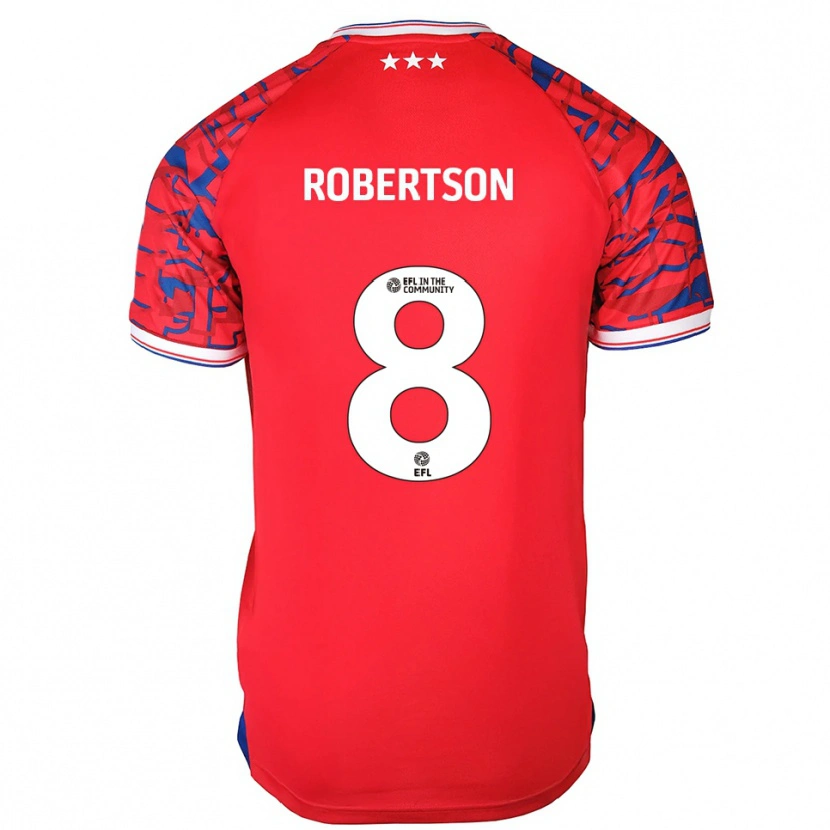 Danxen Kvinder Kyra Robertson #8 Rød Blå Udebane Spillertrøjer 2025/26 Trøje T-Shirt
