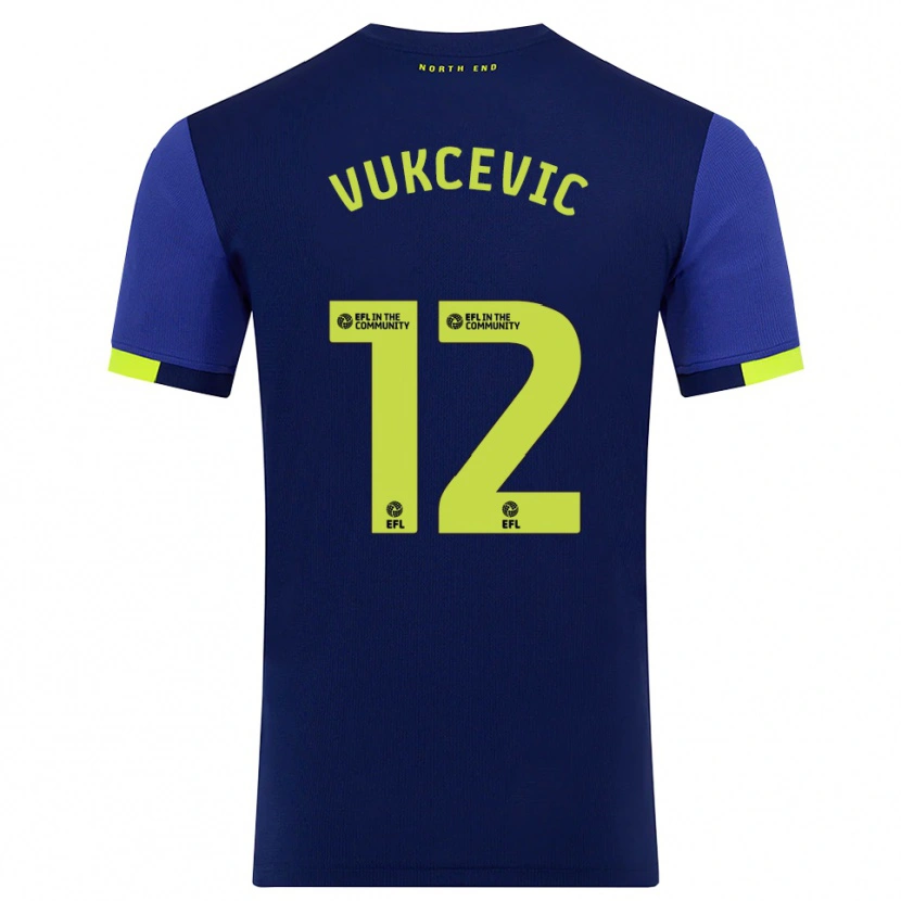 Danxen Kvinder Andrija Vukcevic #12 Marine Gul Udebane Spillertrøjer 2025/26 Trøje T-Shirt