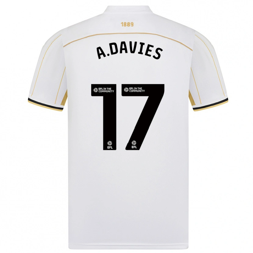 Danxen Kvinder Adam Davies #17 Hvid Guld Udebane Spillertrøjer 2025/26 Trøje T-Shirt