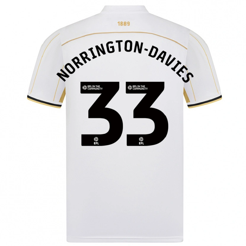 Danxen Kvinder Rhys Norrington-Davies #33 Hvid Guld Udebane Spillertrøjer 2025/26 Trøje T-Shirt