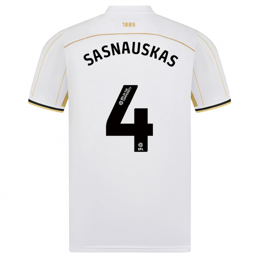 Danxen Kvinder Dovydas Sasnauskas #4 Hvid Guld Udebane Spillertrøjer 2025/26 Trøje T-Shirt