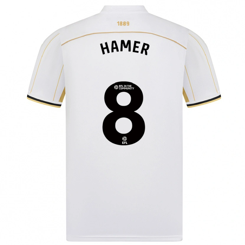 Danxen Kvinder Gustavo Hamer #8 Hvid Guld Udebane Spillertrøjer 2025/26 Trøje T-Shirt
