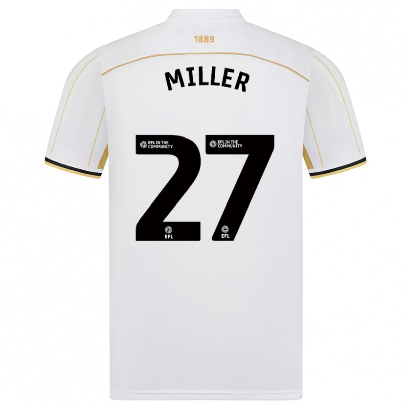 Danxen Kvinder Lara Miller #27 Hvid Guld Udebane Spillertrøjer 2025/26 Trøje T-Shirt
