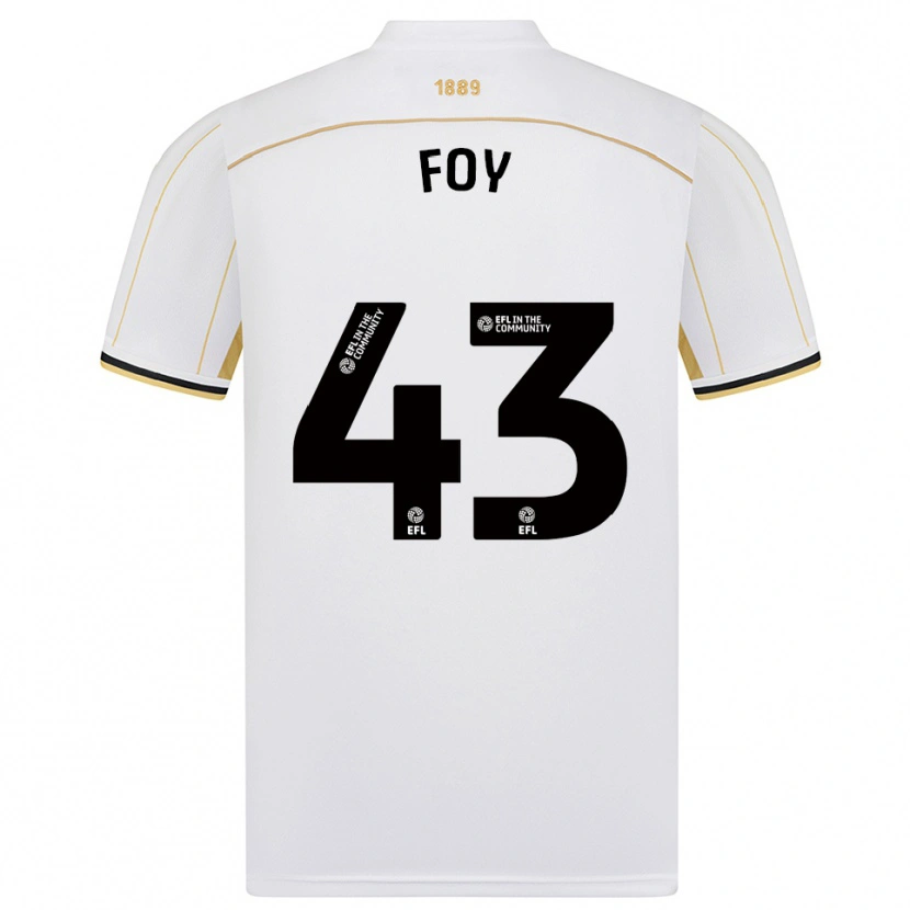 Danxen Kvinder Gus Foy #43 Hvid Guld Udebane Spillertrøjer 2025/26 Trøje T-Shirt