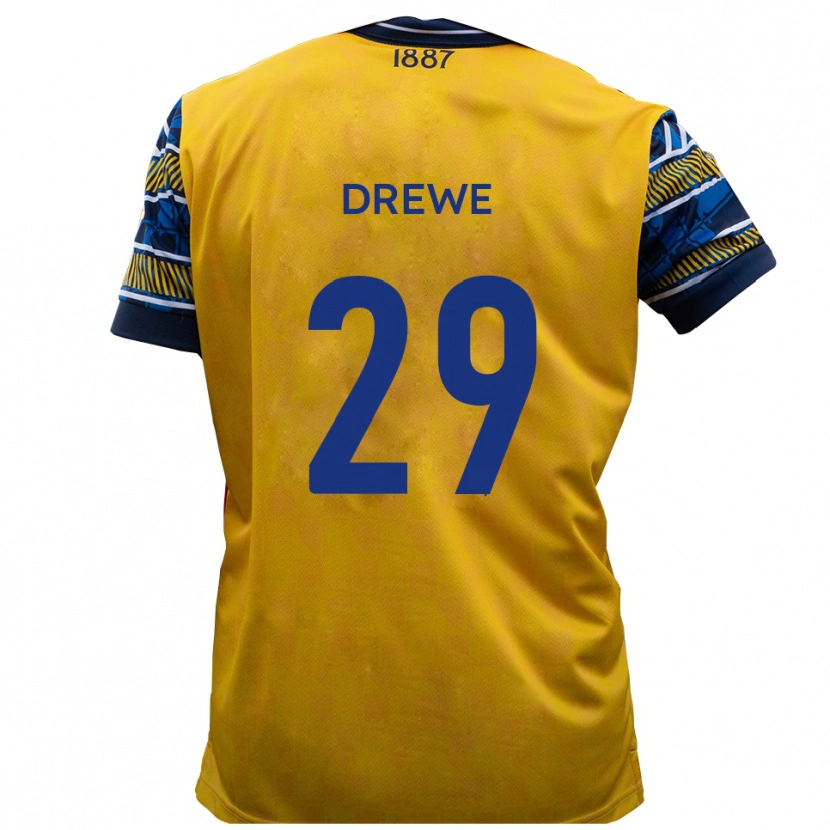 Danxen Kvinder Aaron Drewe #29 Gul Sort Udebane Spillertrøjer 2025/26 Trøje T-Shirt