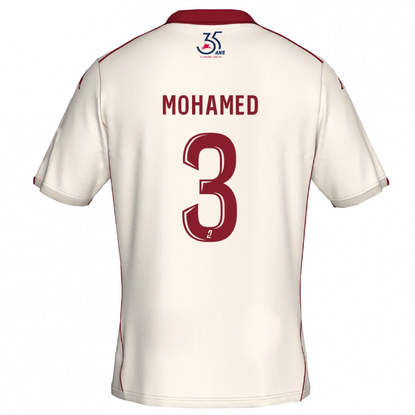 Danxen Kvinder Yassine Mohamed #3 Hvid Burgundy Udebane Spillertrøjer 2025/26 Trøje T-Shirt