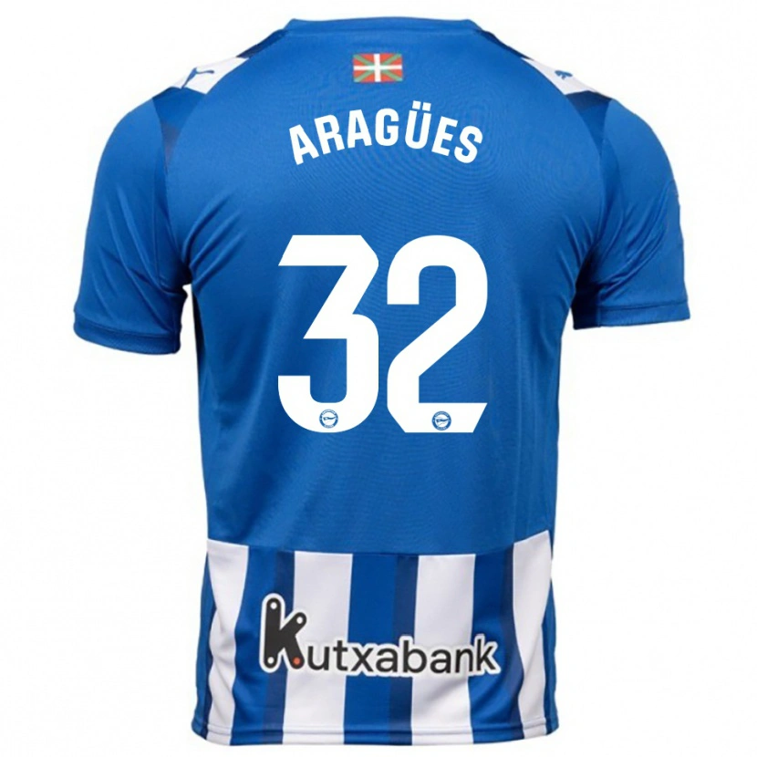 Danxen Børn Chema Aragües #32 Blå Hvid Hjemmebane Spillertrøjer 2025/26 Trøje T-Shirt
